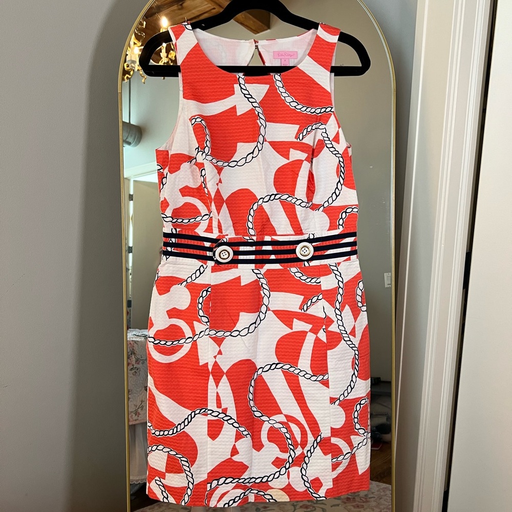 LILLY PULITIZER Kirkland Dress Booze Cruise Mod Orange Nautical Theme SZ 8